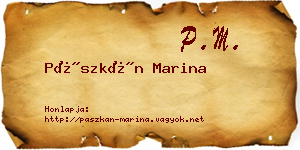 Pászkán Marina névjegykártya
